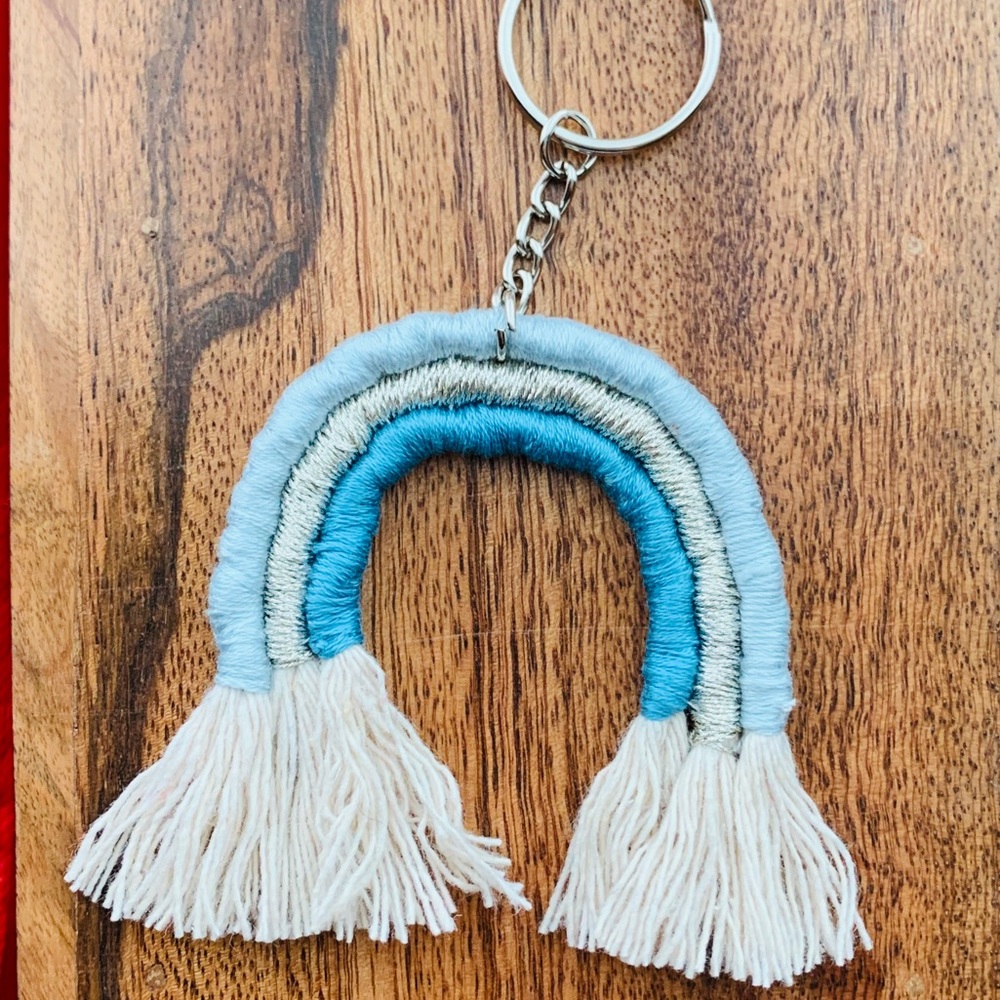 4/$25 Boho Macrame Rainbow Keychain Charm Blue